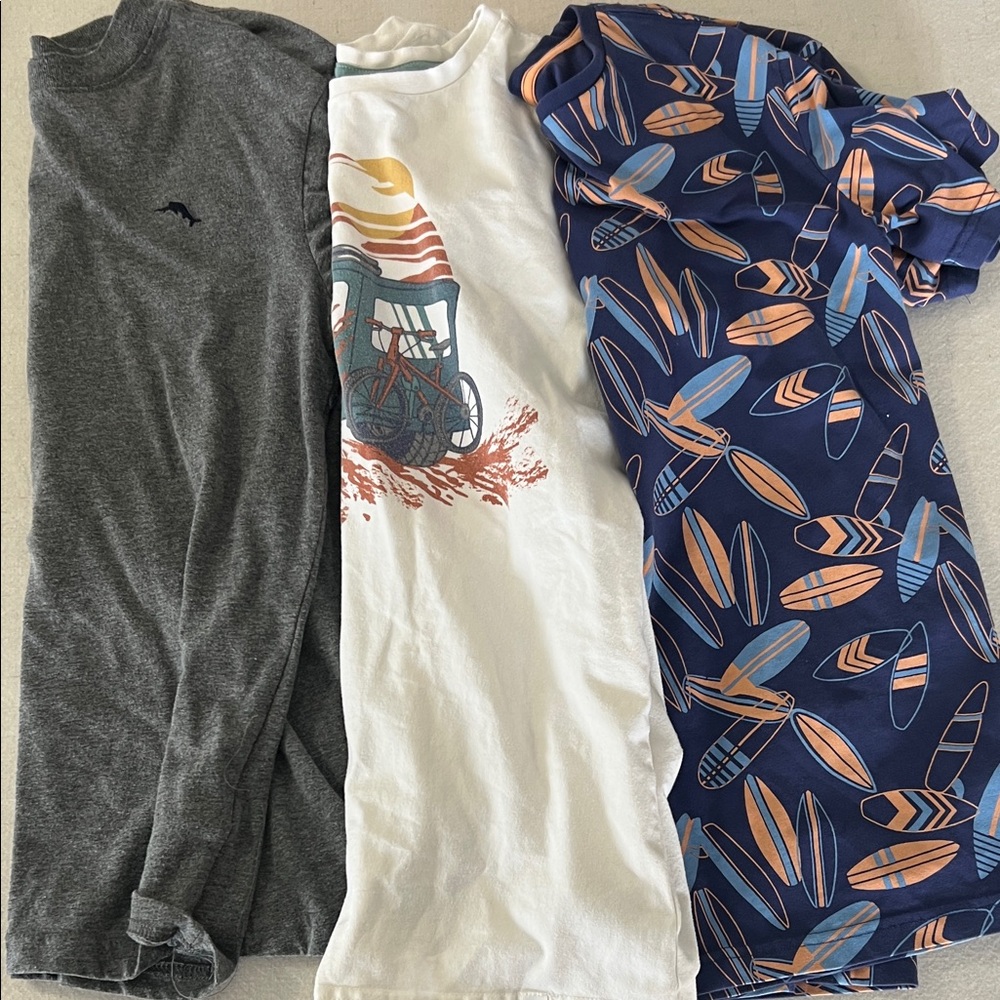 Tommy Bahama Kids 3-Pack Tops - Gray, White, Navy with Blue & Orange Surf Prints